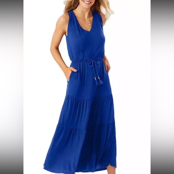 Tommy Bahama Womens Blue Double V Long Summer Maxi Dress S/ P - Picture 1 of 7